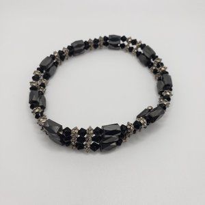 Vintage Hematite Magnetic Bracelet/Necklace, with Black/Silver Beads Versatile